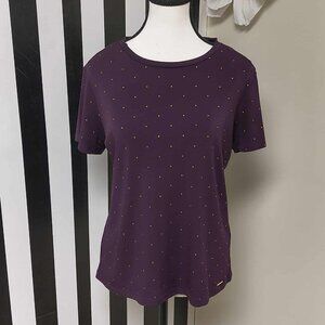 Calvin Klein: Purple Gold Polka Dot Short-Sleeve Top Size M